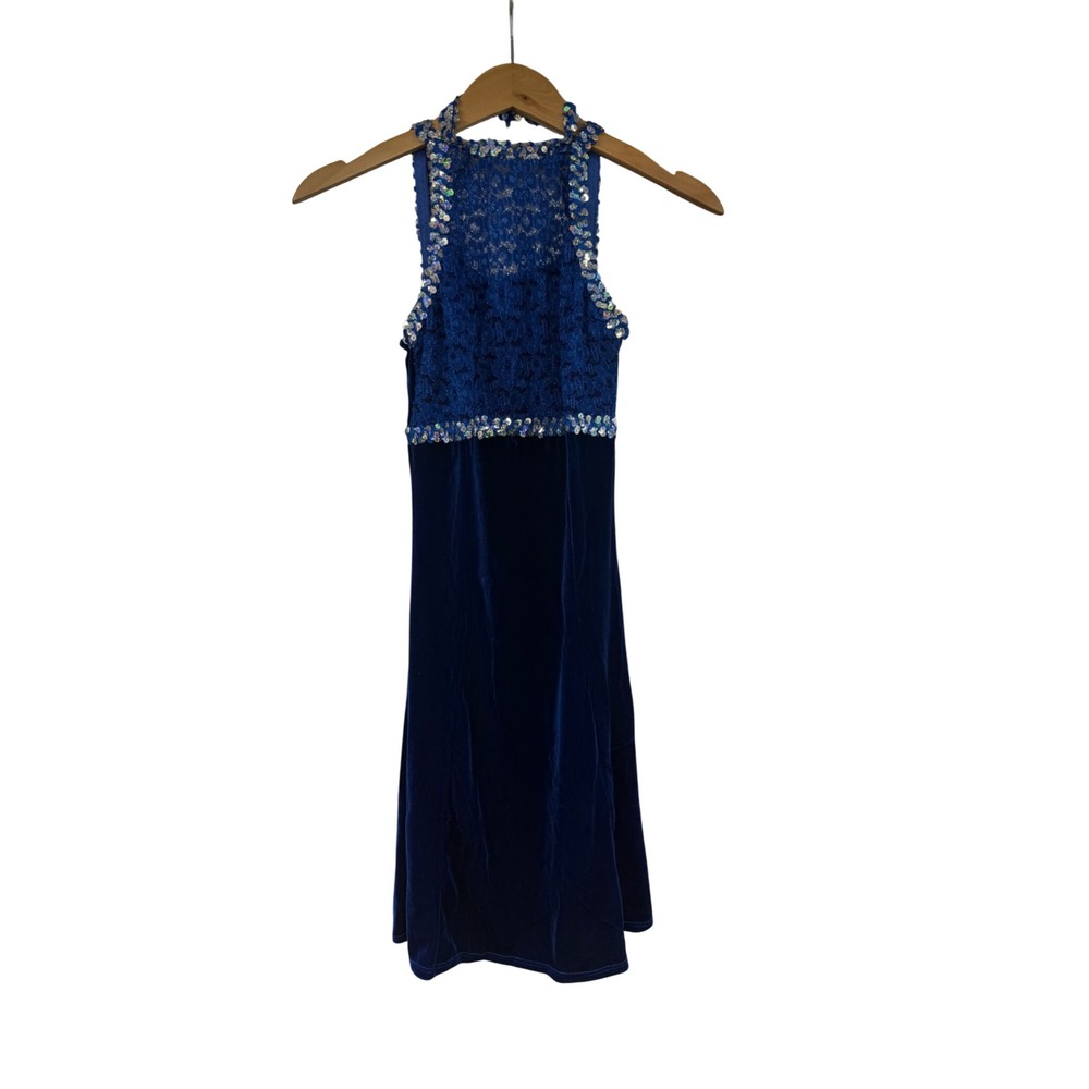 Leos Dancewear Royal Blue Velvet Lace Sequin Performance Costume Set Size MA‎
